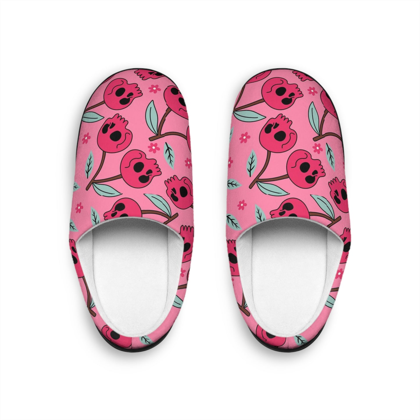 Skull Cherries Pink Indoor Slippers