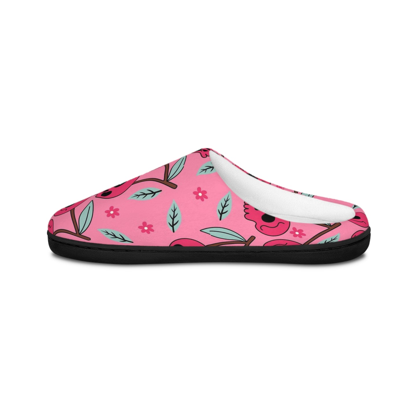 Skull Cherries Pink Indoor Slippers