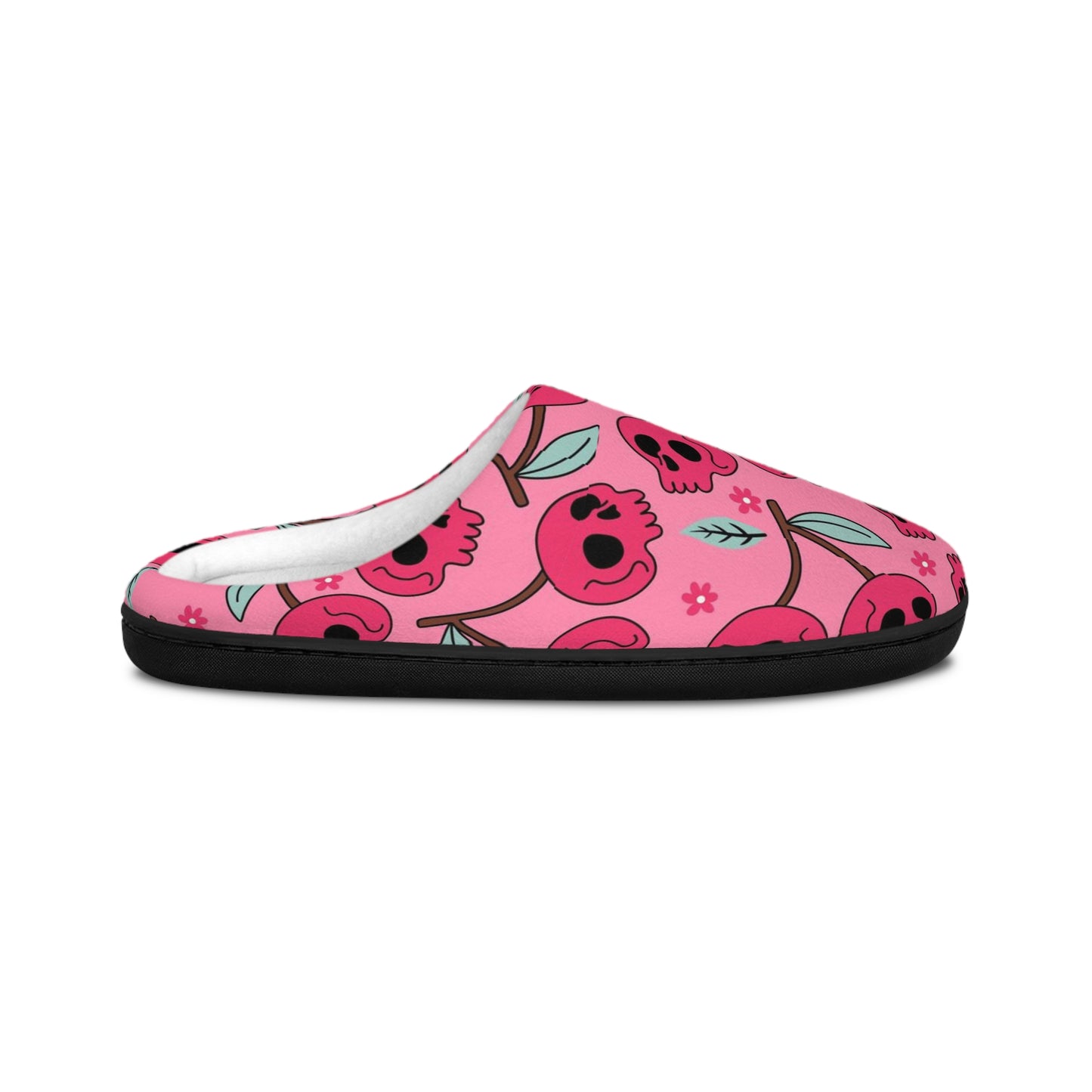 Skull Cherries Pink Indoor Slippers