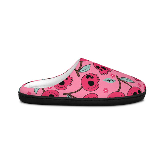 Skull Cherries Pink Indoor Slippers