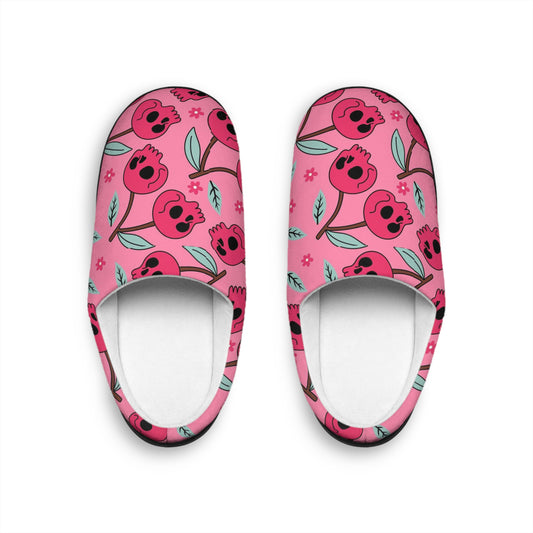 Skull Cherries Pink Indoor Slippers