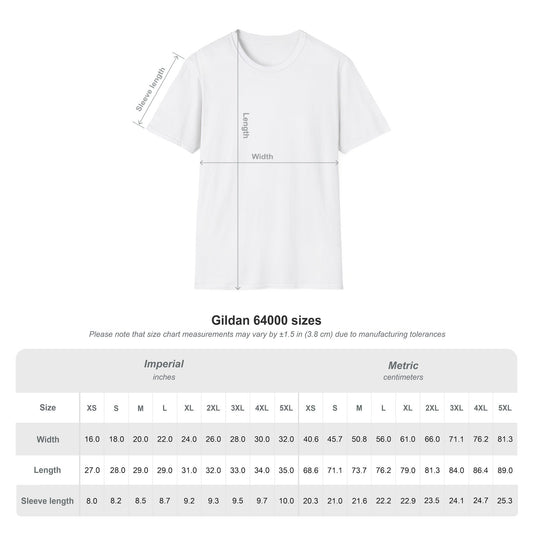 Unisex Size Chart Softstyle T-Shirt, Casual Tee
